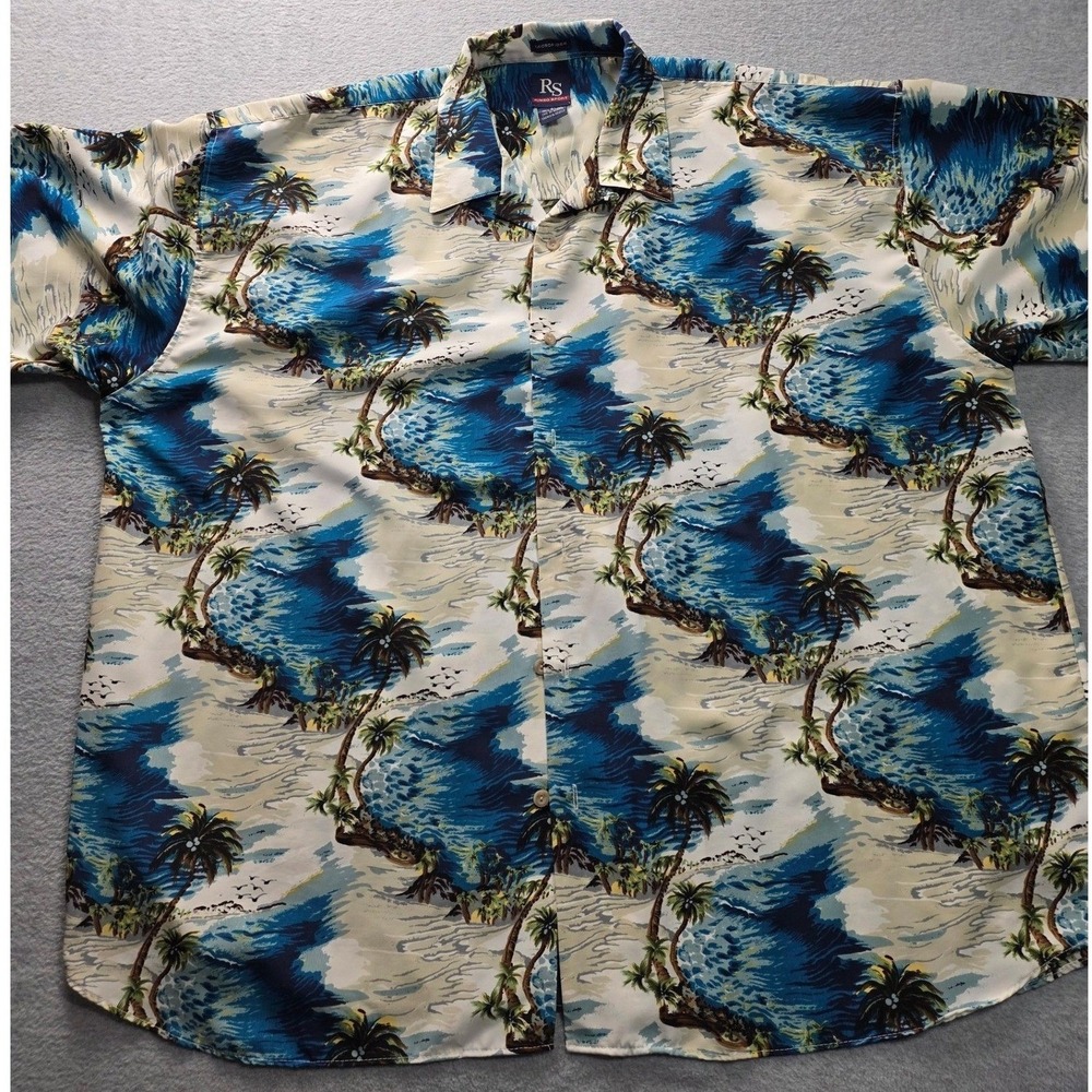Ringo Sport Hawaiian Camp Shirt Mens 4X Blue Tropical Island Palm Tree Big Tall